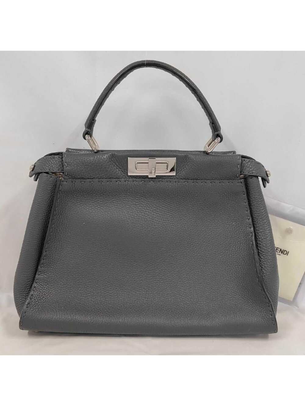 Fendi Selleria Peekaboo Regular Handbag Leather Silver
